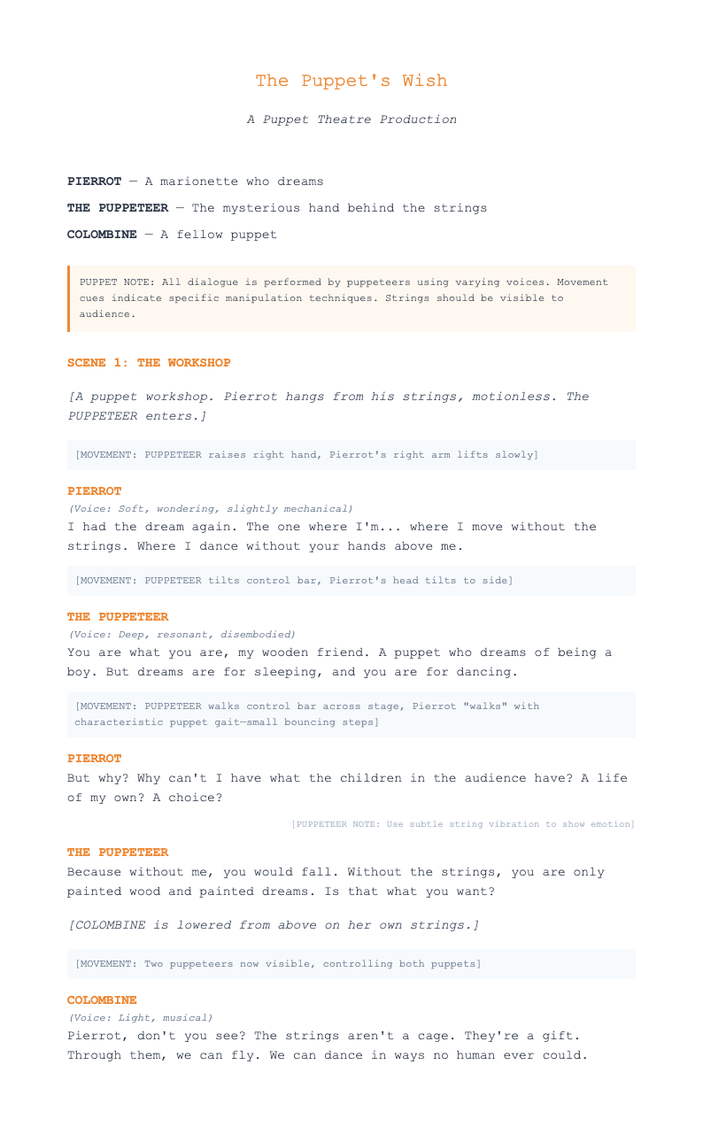 Puppet theatre stage play script